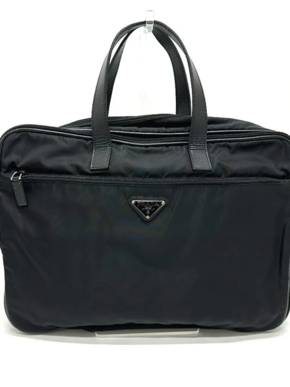 Prada Business Bag Triangle Logo Nylon Leather Black